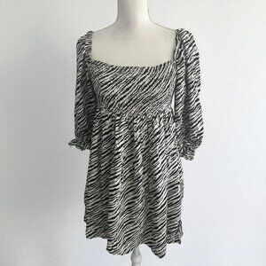 FAITHFULL THE BRAND Zebra Print Smocked Empire Waist Dress Size US 6